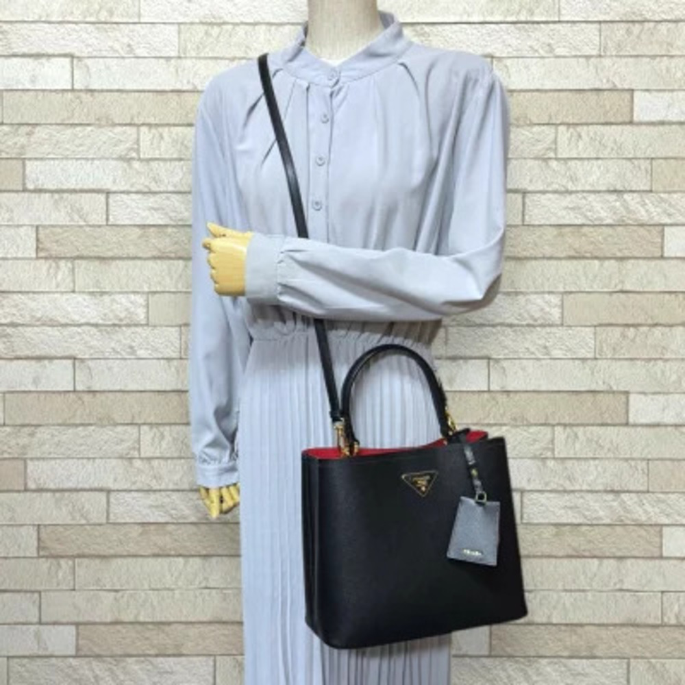 Prada Bag Saffiano Shoulder Panier Black Leather